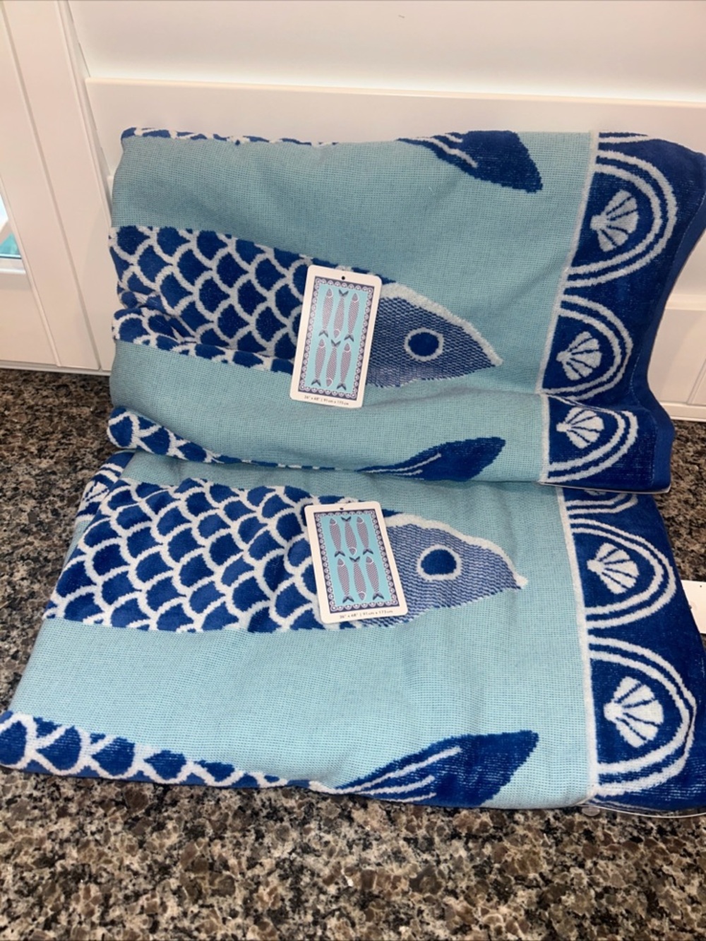 2x COMMON THREAD OVERSIZED Blue Sardine BEACH Towels 36" x 68"